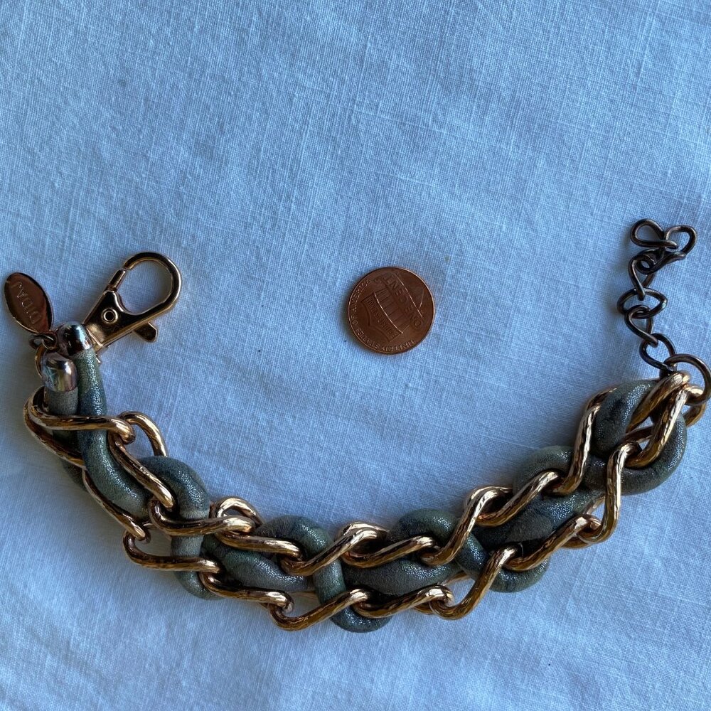 DIDAJ Italian Leather Rose Gold Plated Bracelet by A. Borohin 8"L Italy Made EUC